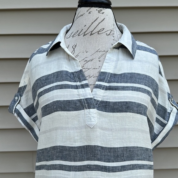 ARTISAN NY Blue and White Striped Linen Popover Tunic - Picture 8 of 11
